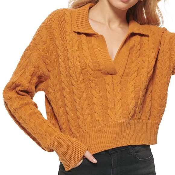 DKNY Women's V-Neck Cable-Knit Long-Sleeve Sweater - Picture 3 of 3